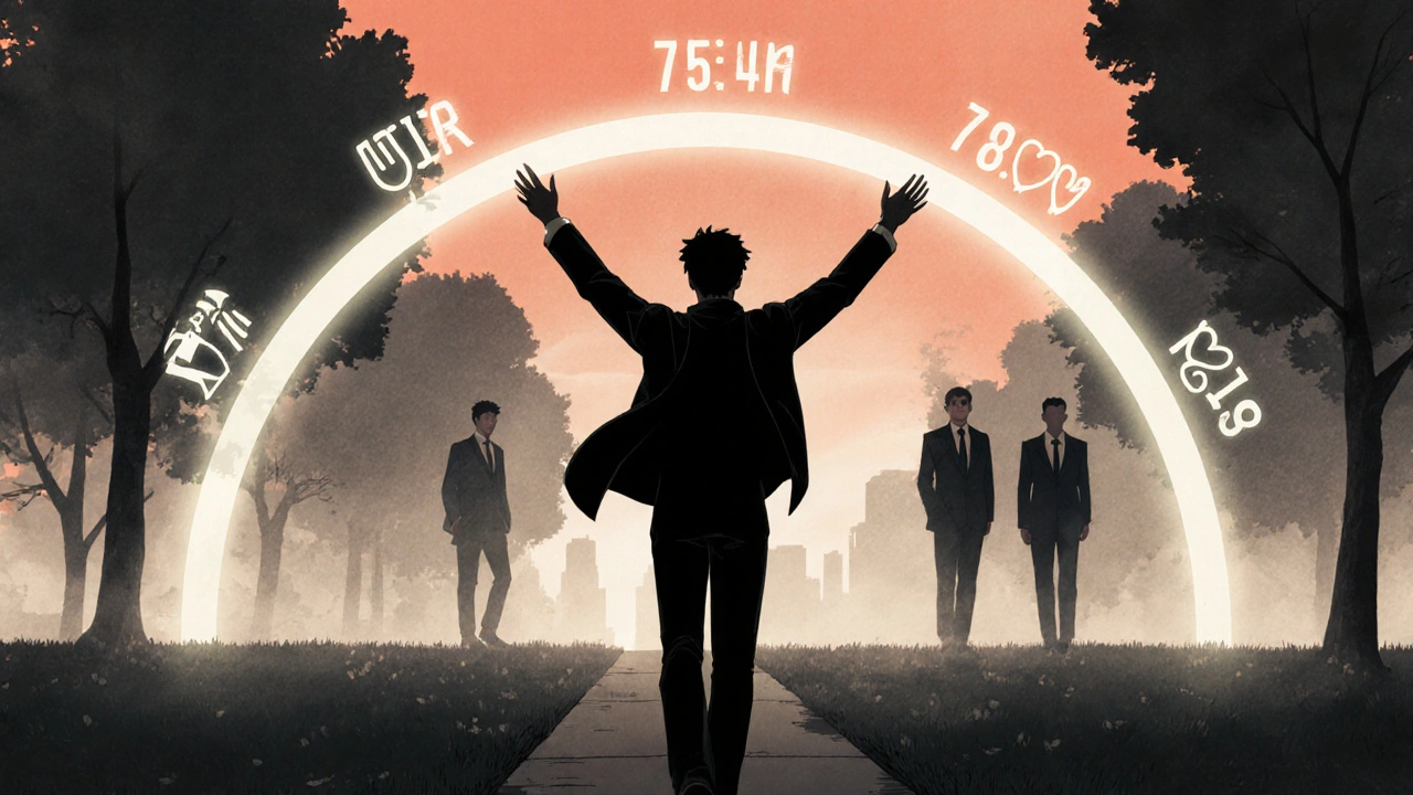 A man walking at dawn with a glowing 36-hour timeline above him, symbolizing Valif’s long-lasting effect in a peaceful park.