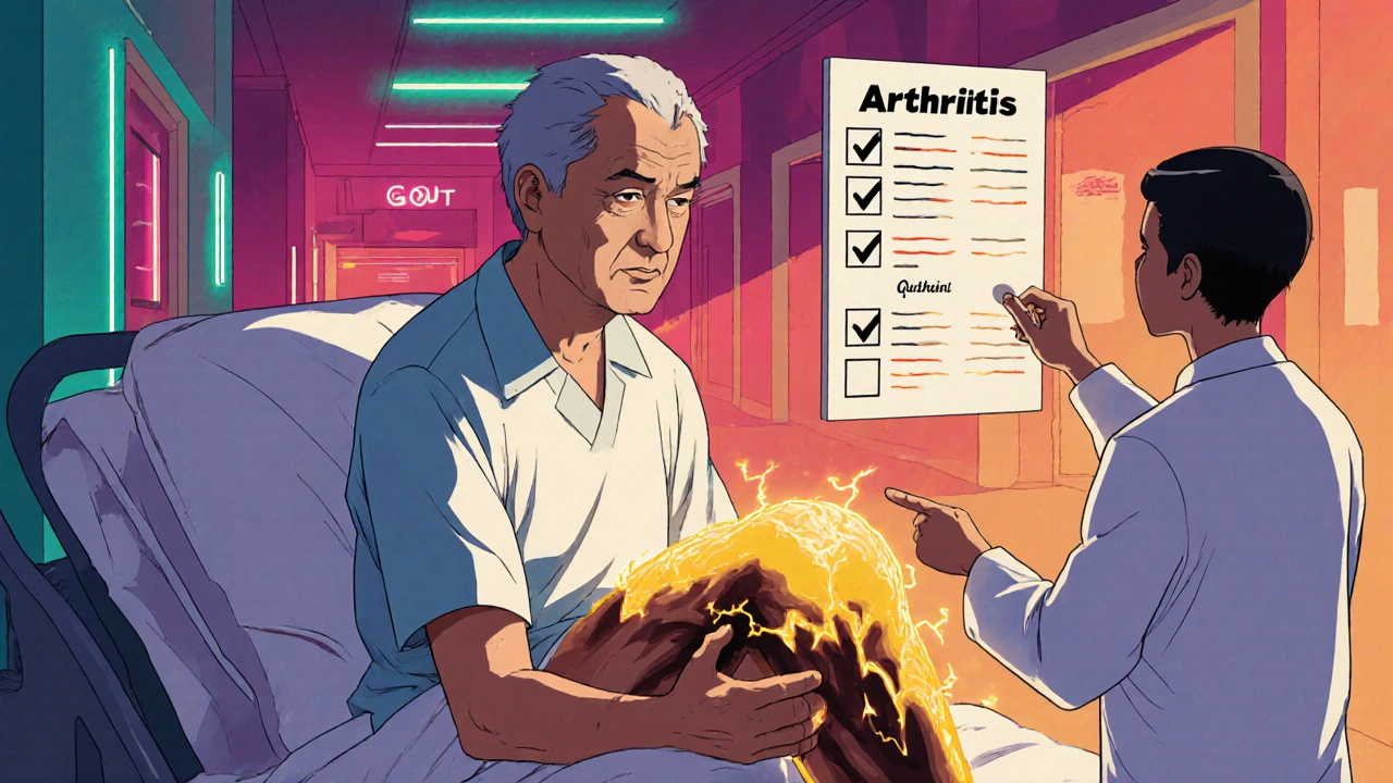 A patient experiencing relief from arthritis as dark inflammation fades, with medical chart visible.