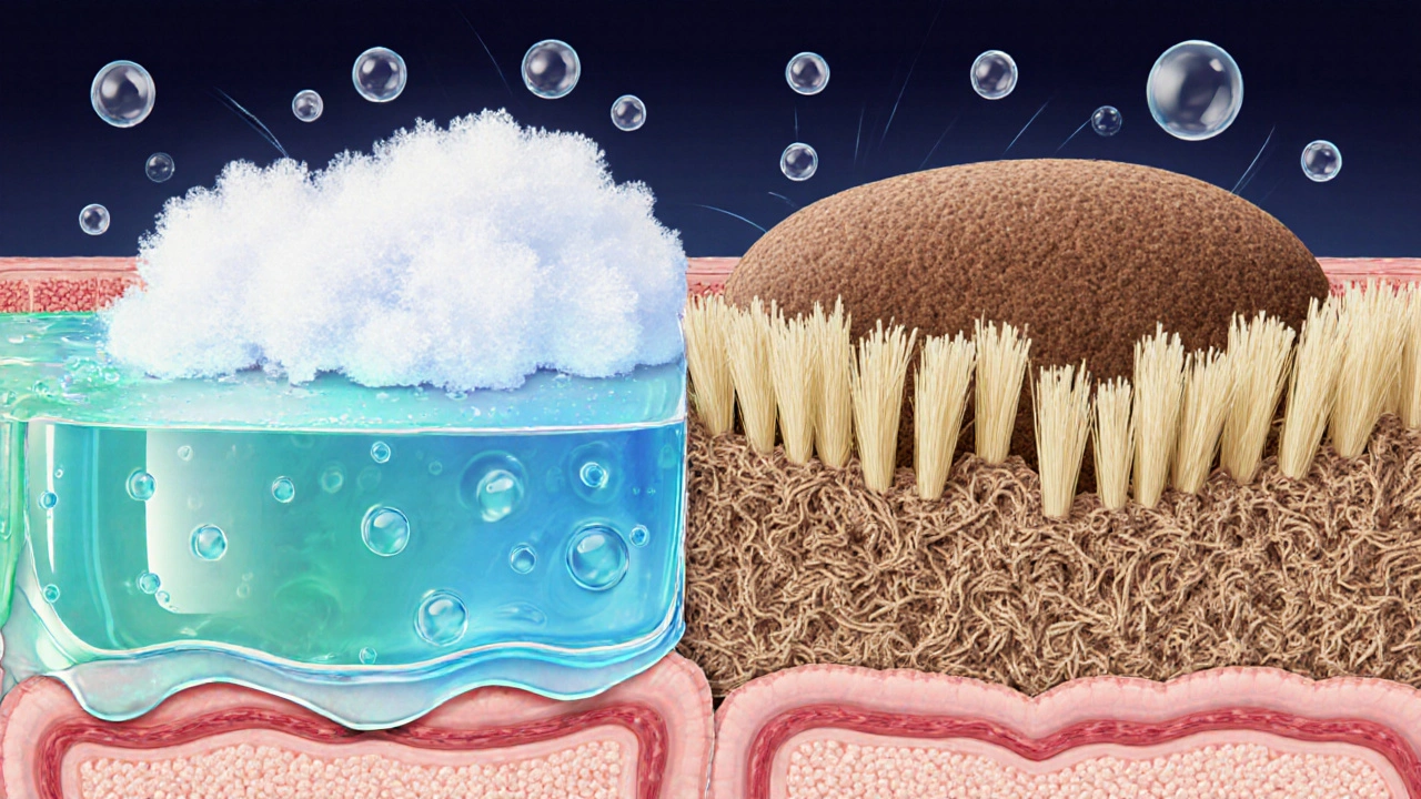 Illustration of soluble fiber gel and insoluble fibers swelling in the colon.