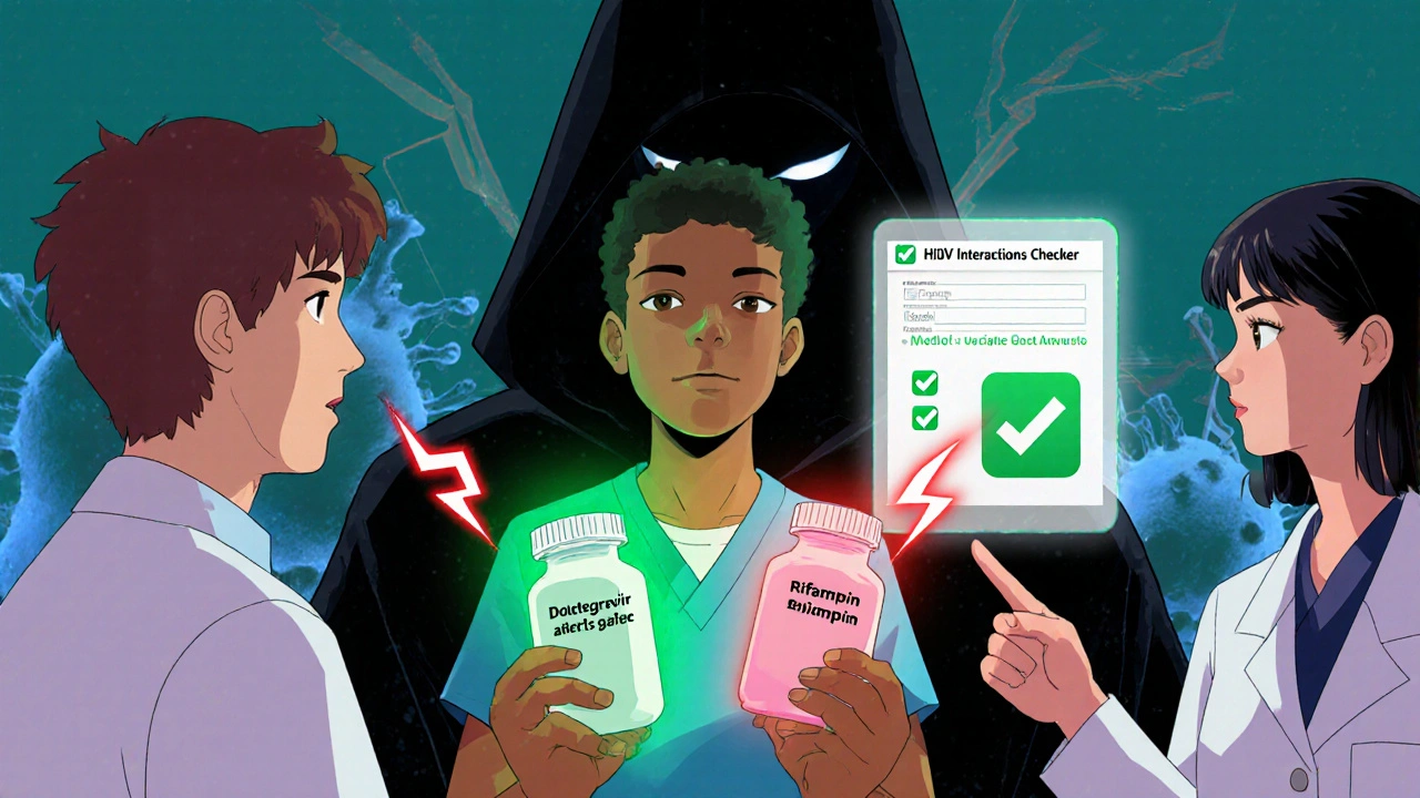 A patient holding safe and dangerous pills, with a medical checker screen and pathogen shadow in retro anime style.