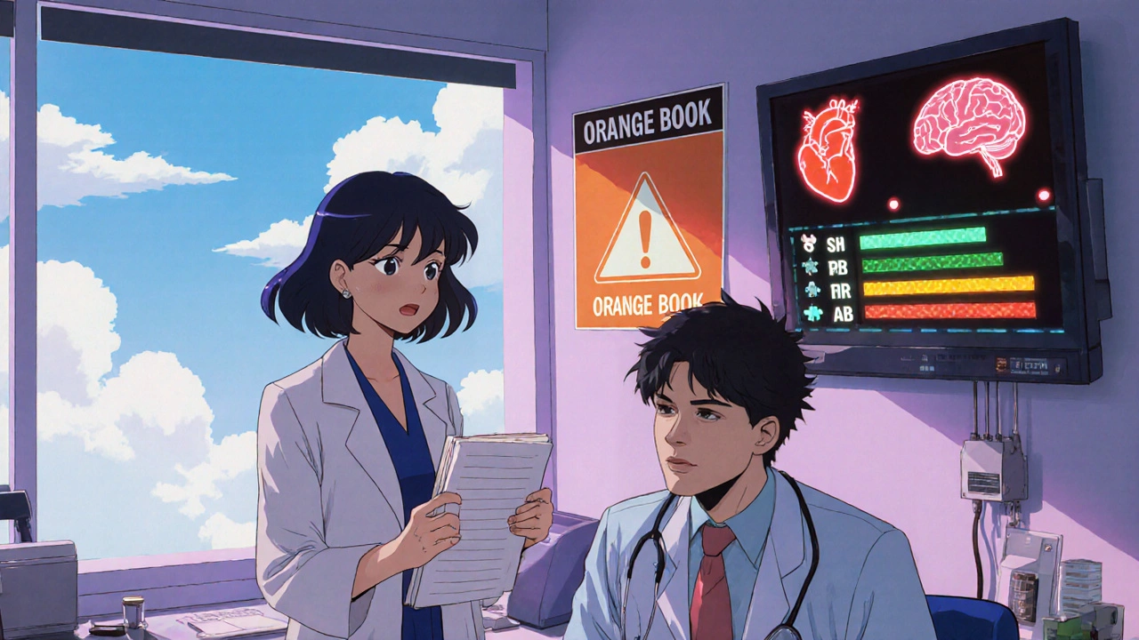Doctor and patient reviewing lab results with flickering medical readouts in retro anime style