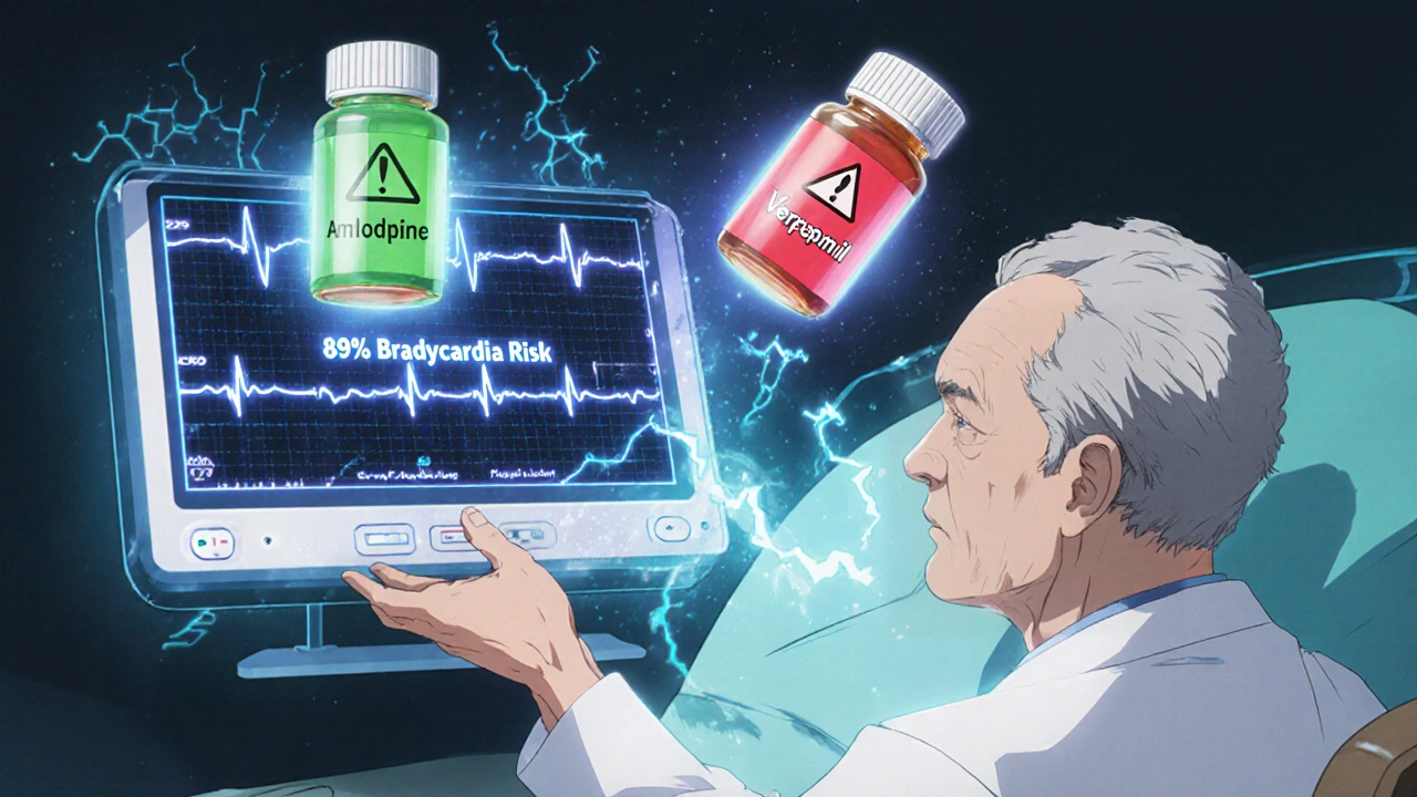 Doctor reviewing an ECG with a risk calculator and two contrasting pill bottles in retro anime style.