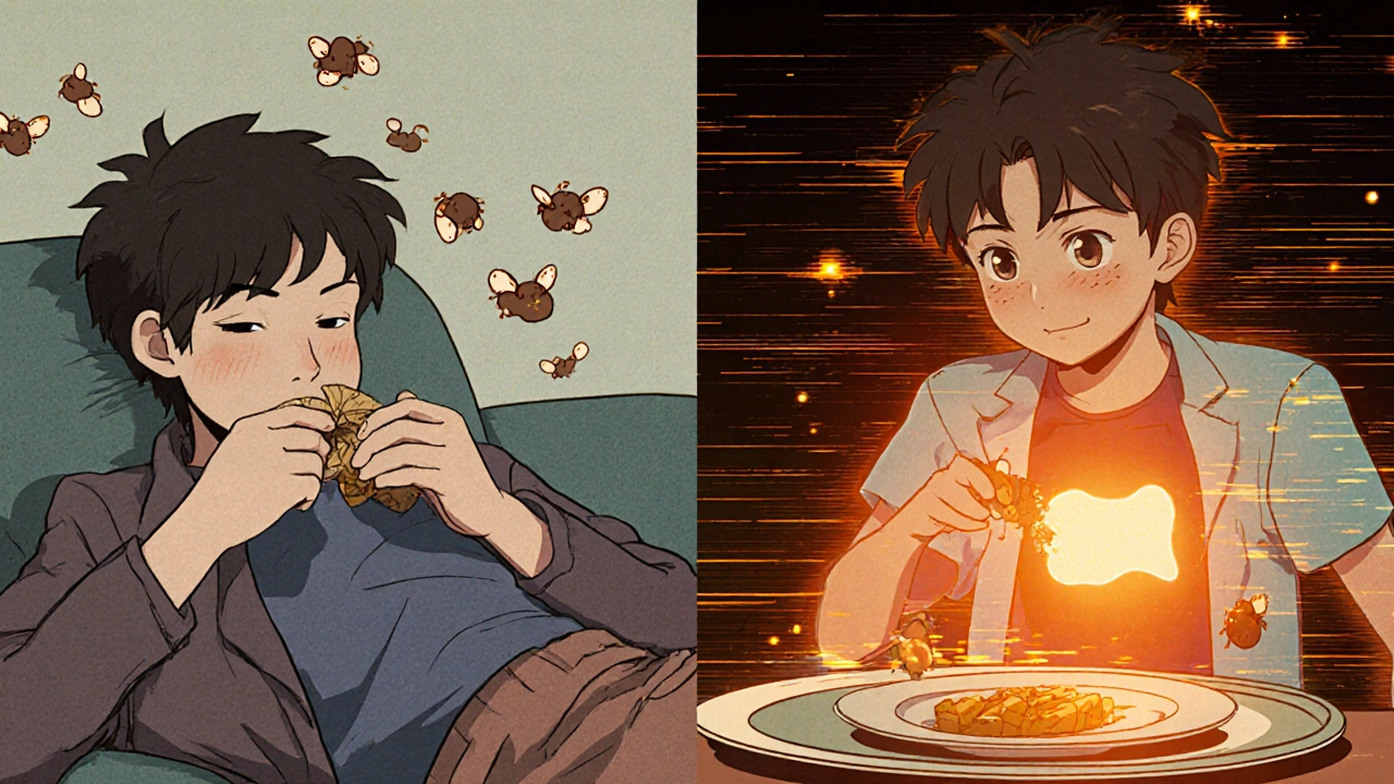 Split scene showing inactive brown fat reactivating during reverse dieting