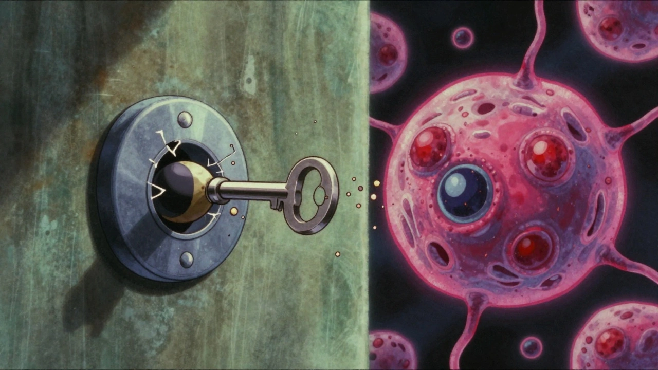 A broken key blocking pollen from activating an allergy receptor