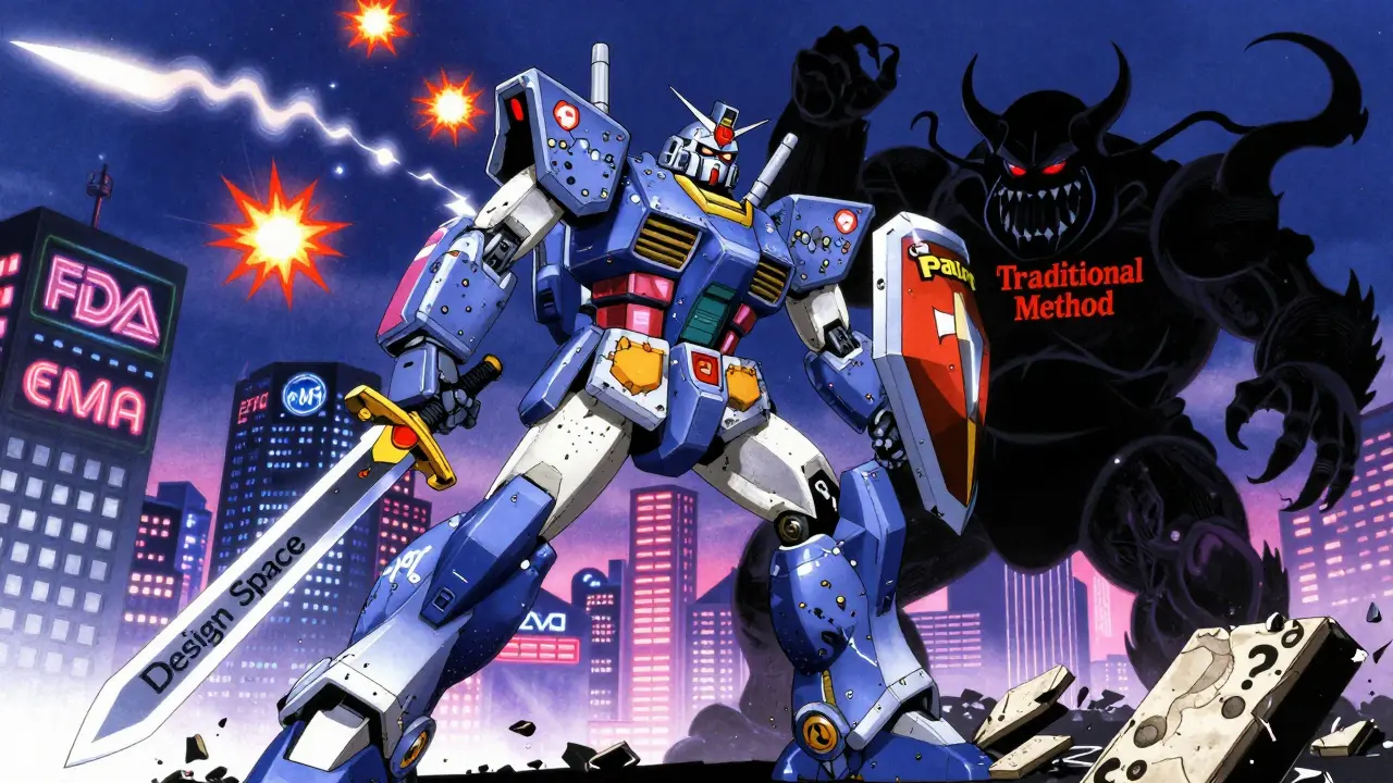 Giant tablet robot battles a shadow monster with data swords in a neon-lit cityscape, retro anime style.