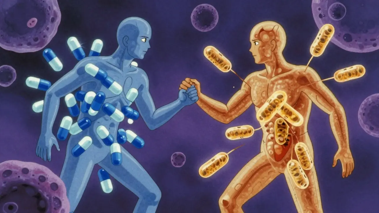 Conceptual anime battle between medication and immune antibodies