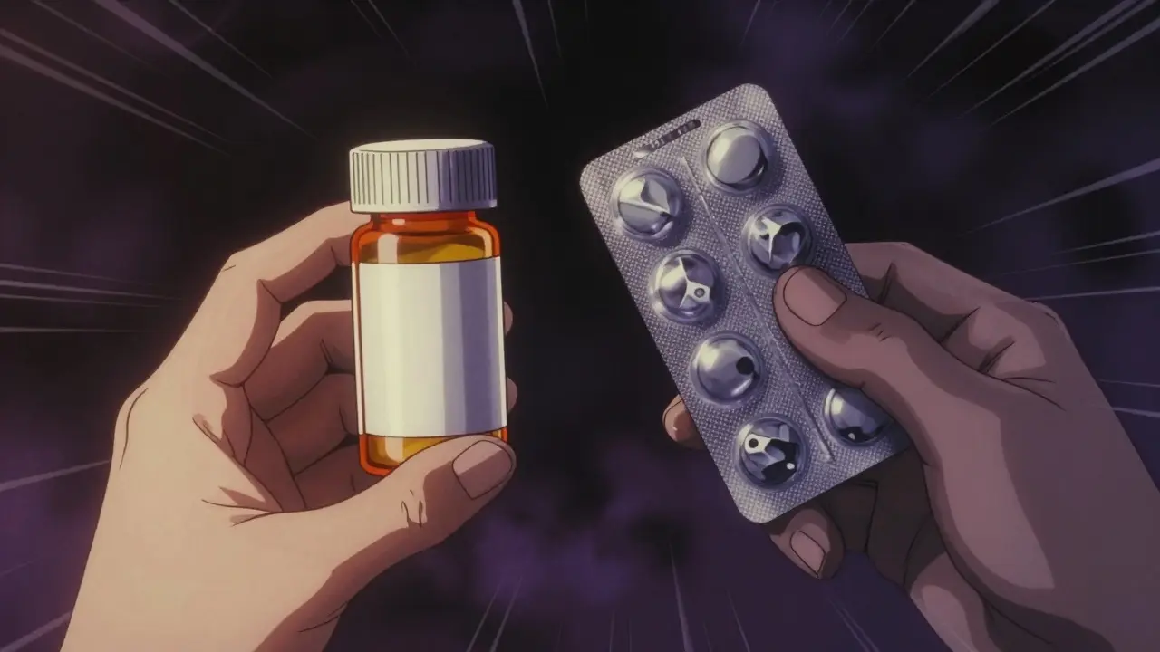 Contrast between safe prescription and risky pills