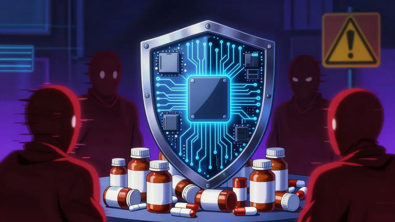 Digital shield protecting medicine bottles from scam threats