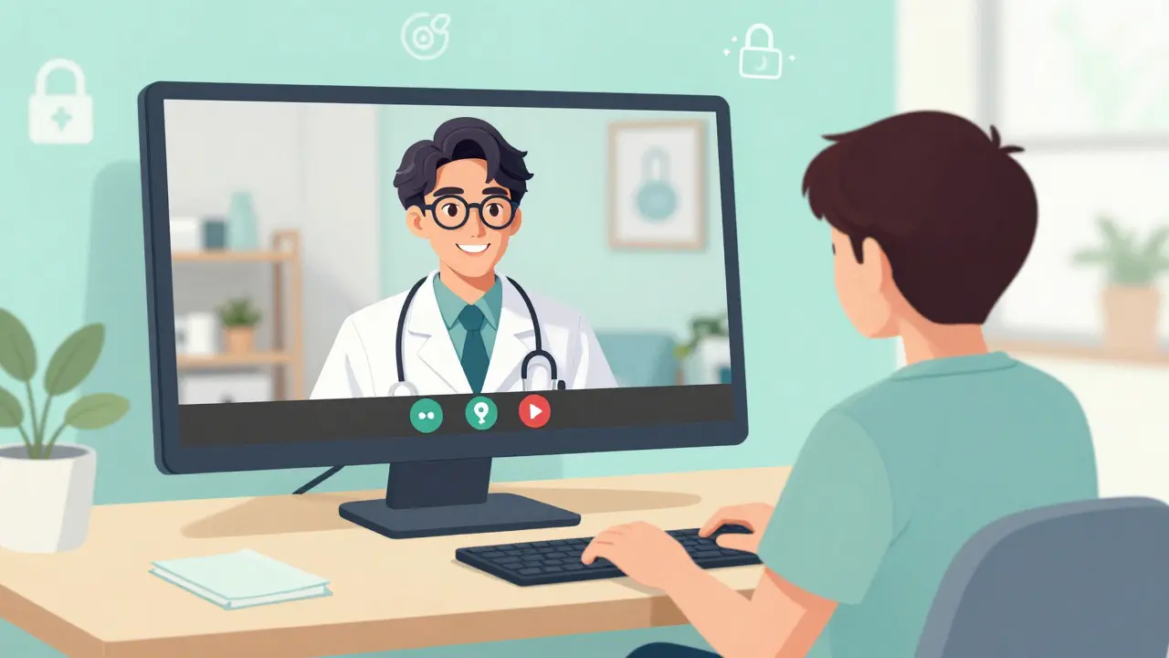 Doctor and patient in safe telehealth call