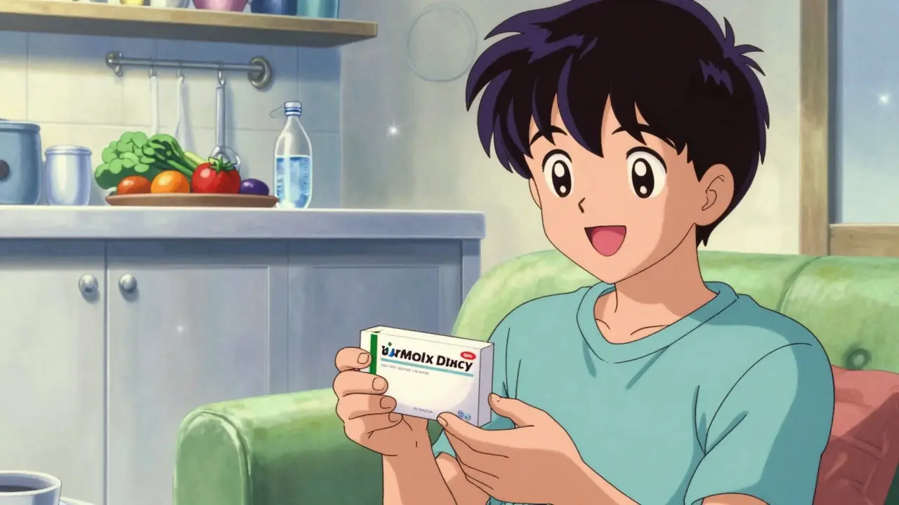 Happy anime patient receiving safe home delivery of blood pressure meds