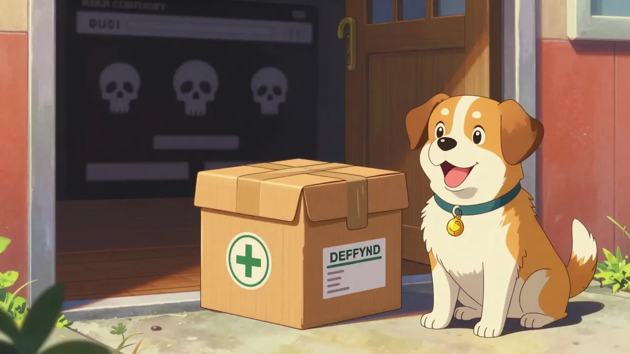 Safe medicine delivery with happy pet nearby