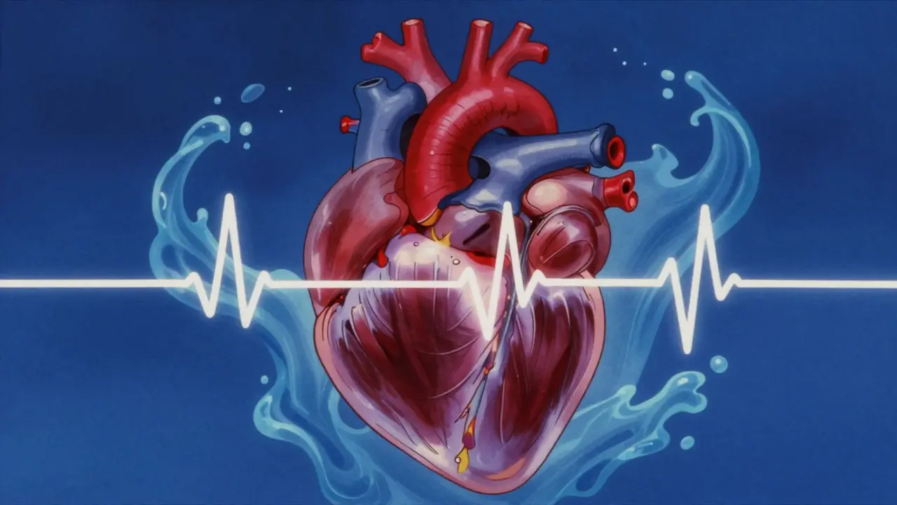 Stylized heart under strain from excess fluid volume