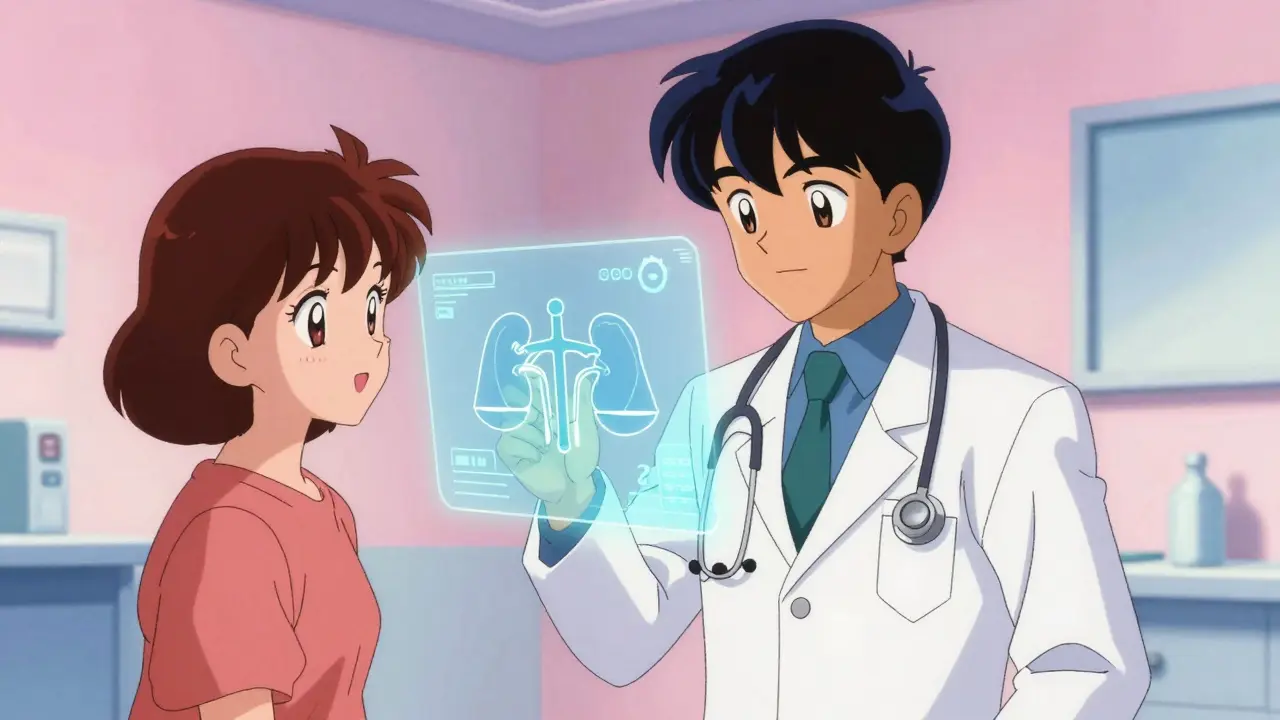 Anime doctor and patient discussing medication safety concepts