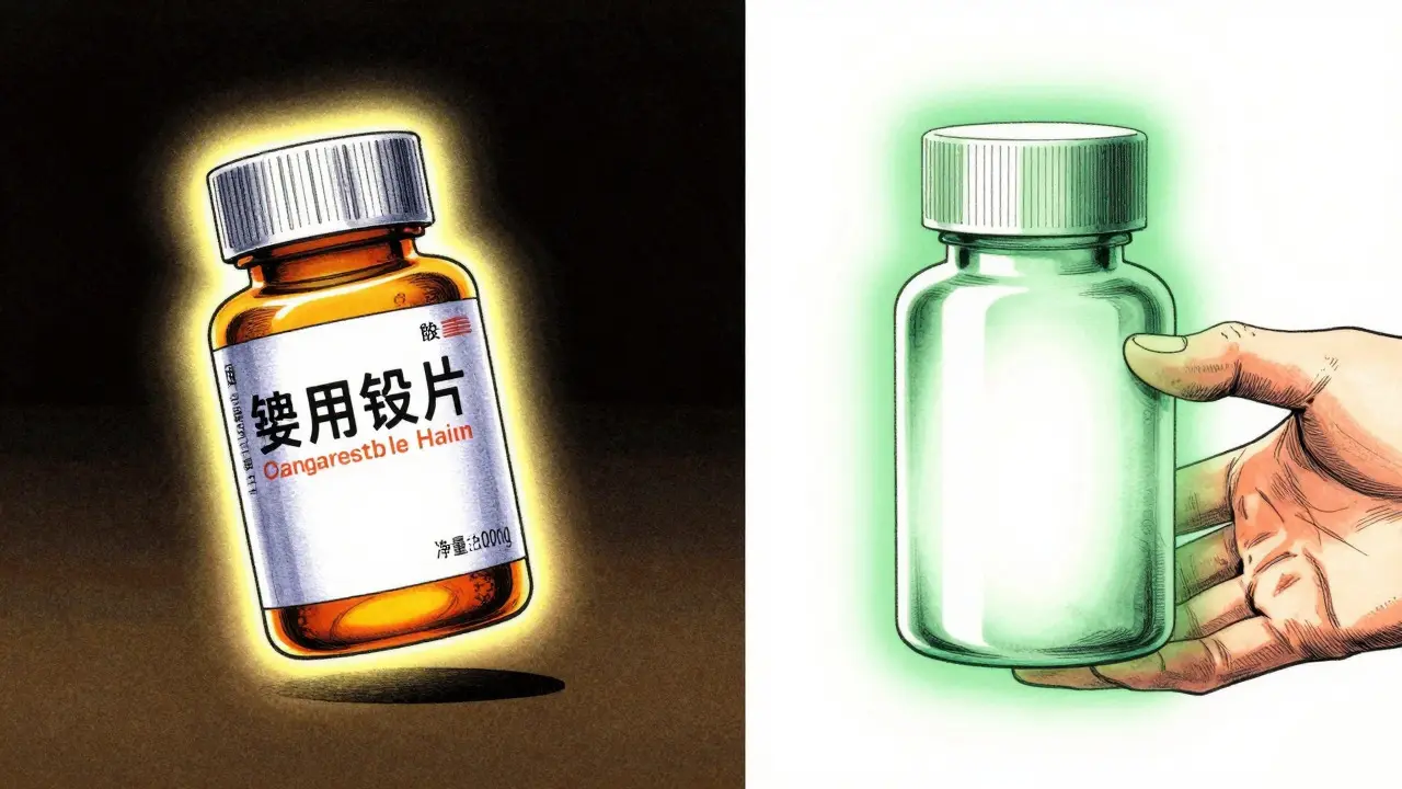 Manga style comparison of brand vs generic pills