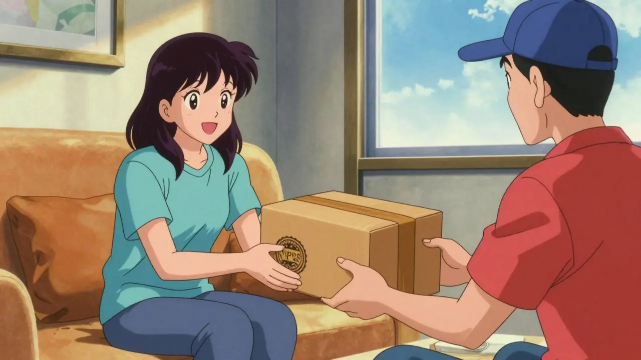 Retro anime scene of safe medicine delivery